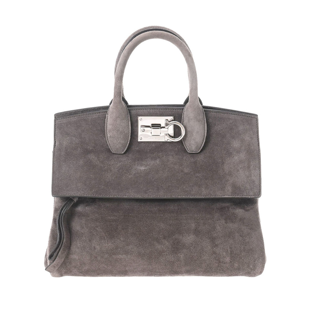 Salvatore Ferragamo Studio Grey Suede Handbag